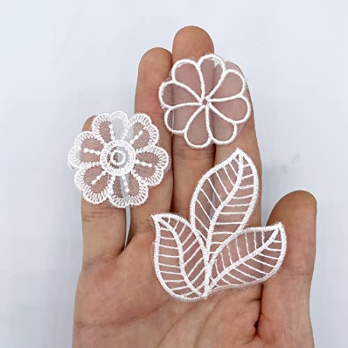 Geogeodiy 30 Pcs Lace Flowers Applique Embroidery Flowers Leaf Sew Iron On Patch, Organza Patches Flowers Applique For Wedding Bridal Dress Sewing Craft Diy Clothes Hair Ornaments thumb #2