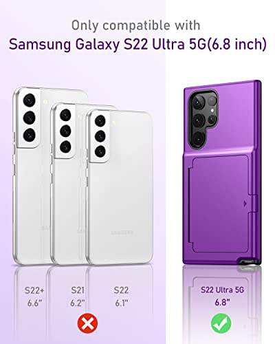 Welovecase Samsung Galaxy S22 Ultra Case Wallet Case With Credit Card Holder & Hidden Mirror, All-Round Protection Shockproof Phone Cover Designed For Samsung Galaxy S22 Ultra, 6.8 Inch Purple #TOP1