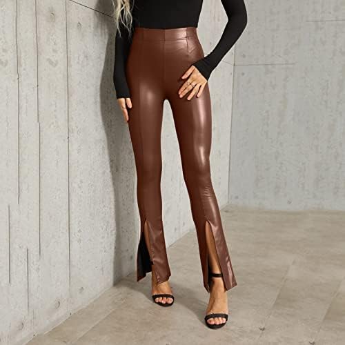 Women's faux leather leggings, high waist, brown hip trousers, bootcut  leather trousers, vintage trousers, elegant leather look, leather leggings  with ...