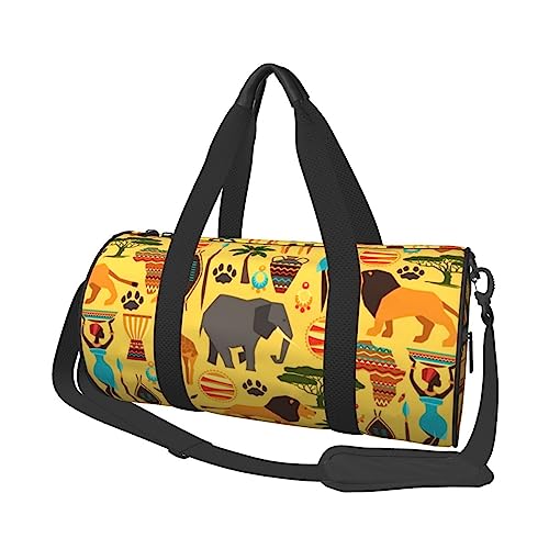 Sac de sport rond grande capacité noir motif éléphant sac de voyage