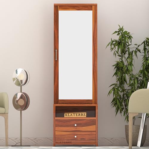 Image of ALATERRE Sheesham Wood Dressing Table with 2 Drawer Storage for Living Room Bedroom Wooden Vanities (Natural Finish)