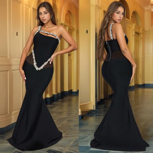 Image of PORRCEY Women's Sexy Rhinestone Mesh See Through Party Night Prom Dress