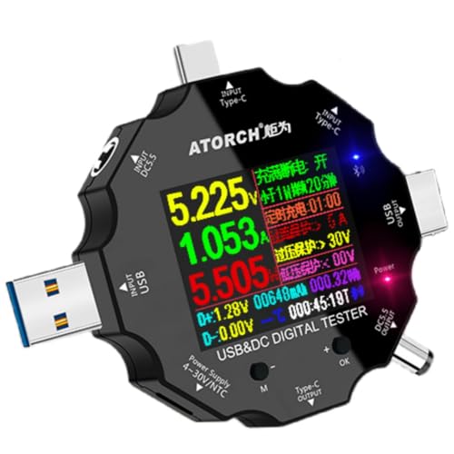 Brfveob UD18 USB C テスター多機能デジタルマルチメータ電圧電流電力抵抗容量検出器 360 回転 (65W負荷 + UD18 マルチポートカラースクリーンテスター)