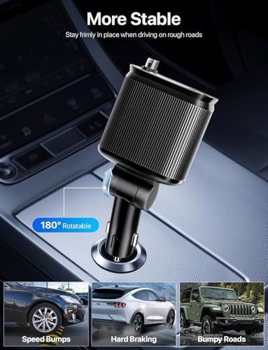 Image of JOYMASS 100 W Ultra Fast Charging Car Charger | 4-in-1 Retractable Car Charger with Built-in Type-C Cable & Dual USB Ports | 180 Adjustable Car Adapter | Compatible with iOS & Type-C Devices (Black)