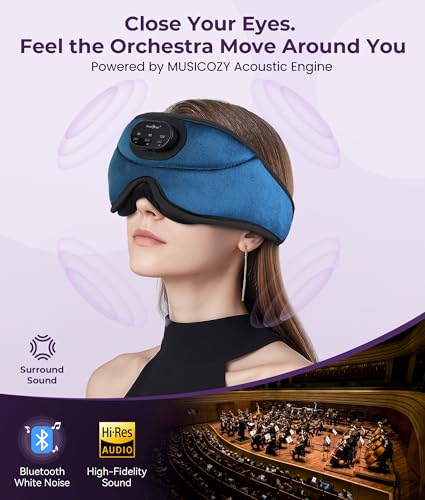 MUSICOZY 3D Bluetooth Sleep Mask with Headphones and Timer, Wireless Sleep Headphones for Side Sleepers, Eye Mask with Bluetooth Headphone, Unique Gifts for Men Women, Blue — view 5
