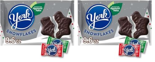 YORK Dark Chocolate Peppermint Patties Snowflakes, Christmas Stocking Stuffer Candy Bag, 9.6 oz (Pack of 2)
