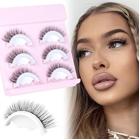 TNFVLONEINS Self Adhesive Eyelashes Reusable False Lashes Natural Look No Glue Needed Self-Adhesive Lashes Cat Eye Press On Wispy Lashes Pack Clear Band Fake Eyelashes Cover