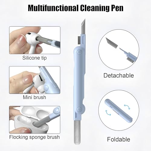 Image of ELECTRO WOLF 7 in 1 Electronic Cleaner Kit, Keyboard Cleaner Kit with Brush, 3 in 1 Cleaning Pen for Airpods Pro, Multifunctional Cleaning Kit for Earphone, Keyboard, Laptop, Phone, PC Monitor - Blue