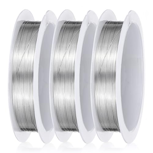 3 Rolls 28 Gauge Wire for Jewelry Making 0.3mm Silver Beading Copper Wires for Bracelet Earrings Necklaces Rings Pendant Flower Art Craft Projects