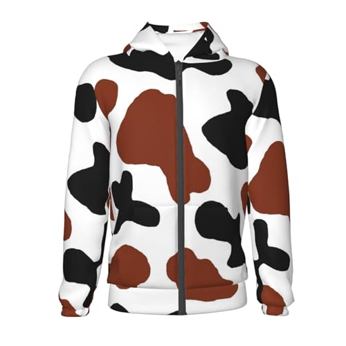 Brown Black Cow Kids Pullover Hoodies Boys Zip Up Sweatshirts Girls Athletic Clothes with Pocket2