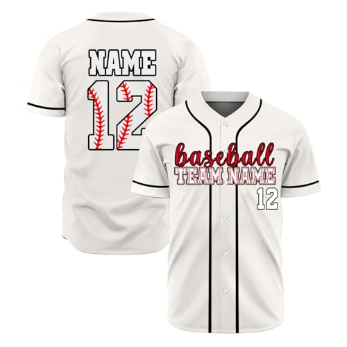 Custom Baseball Jersey, Personalized Name, Number & Logo, Pinstripe Button Up Jersey for Men, Women (US, Alpha, One Size, Regular, Regular, Style-06)