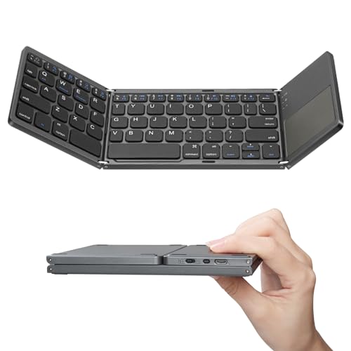 Lively Life Foldable Bluetooth Keyboard, Rechargeable Portable Wireless Keyboard with Touchpad, Tri- Folding keyboard Mini Keyboard for IOS Android Windows PC Tablet Smartphone