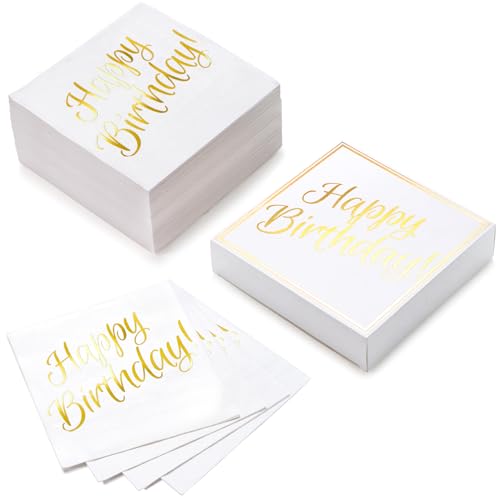 Wrapaholic WCJZ-6.5IN-50P-BD-WZ 50Pcs Gold Happy Birthday Napkins - 3 Ply Disposable Paper Luncheon Napkin thumb #1