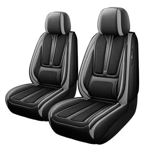 Image of Seat Covers for Front Seat,Nappa Leather Car Seat Covers,Waterproof Universal Fit Car Seat Cushion,2 PCS Automotive Seat Protector for Most Sedans SUV Pick-Up Truck Sedans,Black&Grey