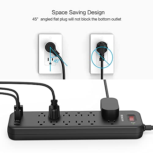 Power Strip Surge Protector With 12 Outlets & 4 Usb Ports & 1 Usb-C Port (5V/3A), 2360 Joules, Angled Flat Plug, Spaced Outlets & Etl Listed Power Outlet For Home Office - Black #TOP2