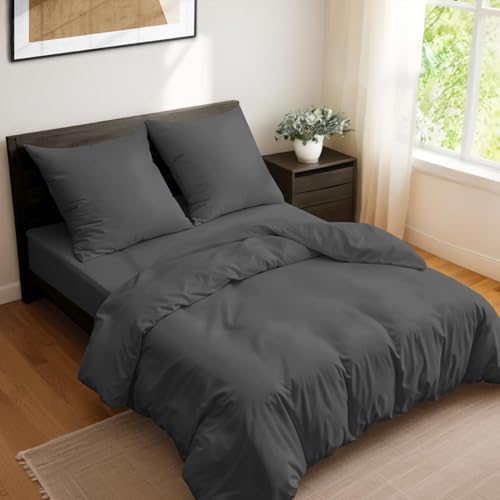 Dreamzie - Juego de Cama de 4 Piezas, Funda nordica Cama 150, Sábana Bajera de 160x200 cm y 2 Fundas de Almohada de 65 x 65 cm, Color Gris, para Cama Doble, 100 Hilos/cm2 de Microfibra, Oeko-Tex