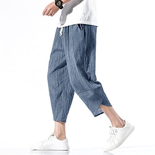 Men Hanfu Japanese Harajuku Wide-Leg Linen Pants Cotton Linen Cropped Trousers Plus Size 5XL Loose Summer Thin Pant4