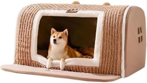 Riuuyyi犬小屋 ペットハウス ドーム型 室内用 秋冬用 猫ハウス 犬用ベッド ペットベッド 中型犬 大型犬 洗濯可能 収納可能 保温防寒 犬 猫 ペット用品 (L,ブラウン)
