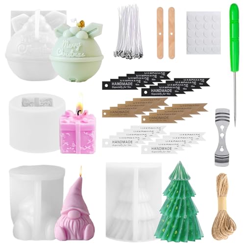 Molde de silicone para velas, 4 peças de molde de silicone para velas de Natal, árvore de Natal, fundição para artesanato