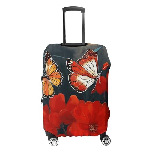 Red Flowers And Butterflies Luggage Cover, Washable Elastic Suitcase Cover Protector Fit 18-32 Inch Luggage4