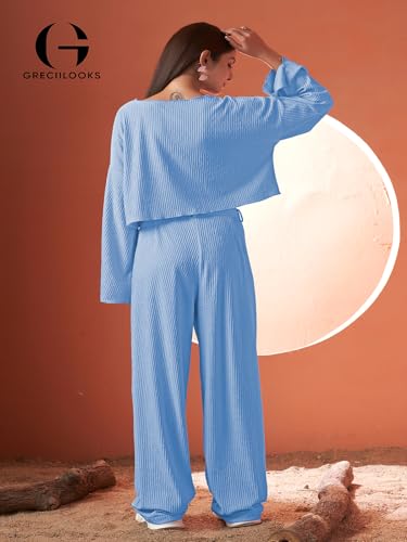 Image of GRECIILOOKS Co-Ord Set for Women stylish | Textured Lycra Blend Casual Western Set | Dress For Woman | Trendy Two Piece Outfit for Casual, Party & Travel Outfits | Summer Co-Ord Set