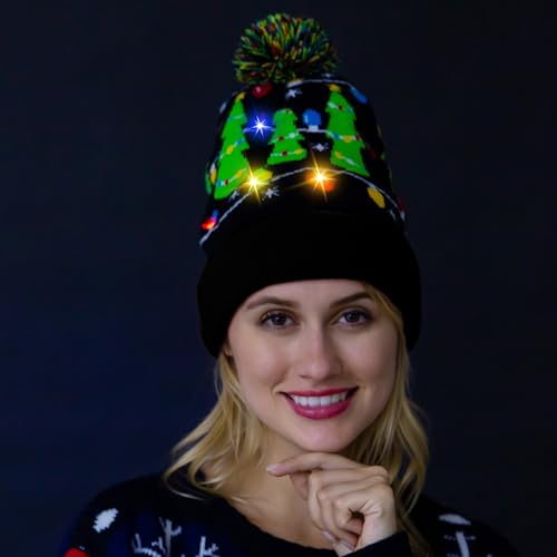 JOYIN Gorro de malha com iluminação de Natal suéter feio de Natal chapéu de LED gorro com 6 modos pi