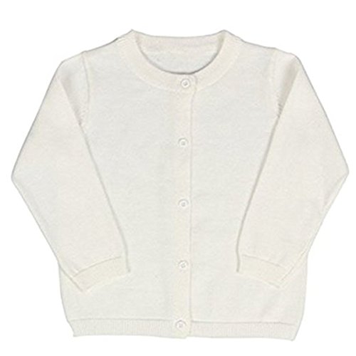 JELEUON Little Girls Cute Crew Neck Long Sleeve Button-Down Solid Cotton Fine Knit Cardigan Sweaters White