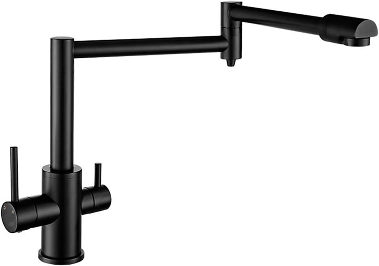 Pot Filler Folding Faucet, Deck Mount Kitchen Sink with Stretchable Double Joint Swing Arm, Direct Drinking Tap, Brass Two Handles Single Hole Mixer,Brushed,A(Black,A)