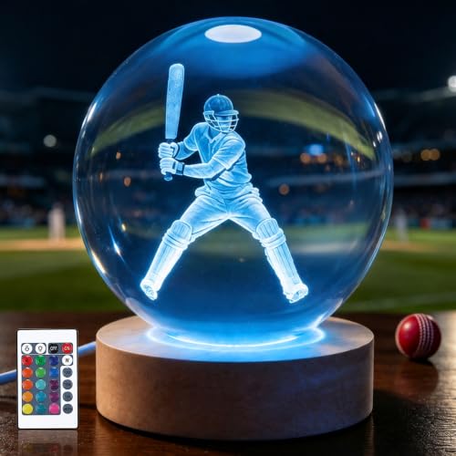 OkiyiD Cricket Ball Night Light Crystal Ball 3.15Inch (80mm) Cricket Gifts