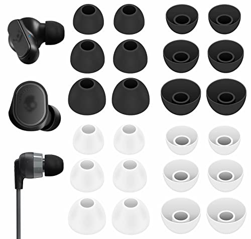 12 Pairs Ear Tips Buds Compatible with Skullcandy in-Ear Earphone, Replacement Flexible Silicone Eartips Earbuds Accessories Compatible with Skullcandy Dime/Sesh Evo/Jib/Ink'd+ - Black White