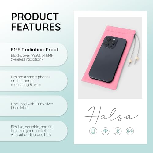 Image of Halsa EMF Cell Phone Sleeve, High-Shield EMF Blocking Pouch, Signal Blocking Anti-EMP Radiation Bag for Digital Privacy Protection, Fits Most Phones, Pink (4x8 Inch)