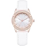 NUOVO Damenuhr Leder Quarz Kristall Diamantuhr Weiß Mode Damenuhr