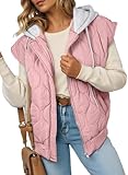 EVALESS Oversized Puffer Vest Woman Cropped Hooded Zip Up Quilted Vests Outerwear 2025 Casual Sleeveless Jackets Coat Outfits with Pockets Plus Size Pink XX-Large