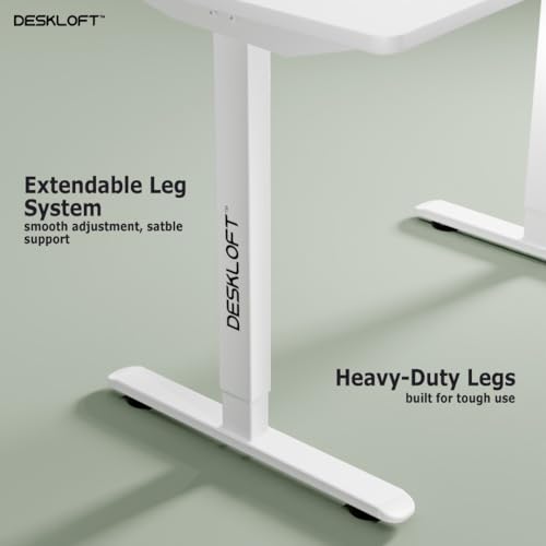 Image of Height Adjustable Electric Standing Desk | Ergonomic Sit Stand Workstation with Walnut Wood Grain Desktop | Motorized Computer Desk for Home Office (White Frame & White Top, 1200 x 600 mm)