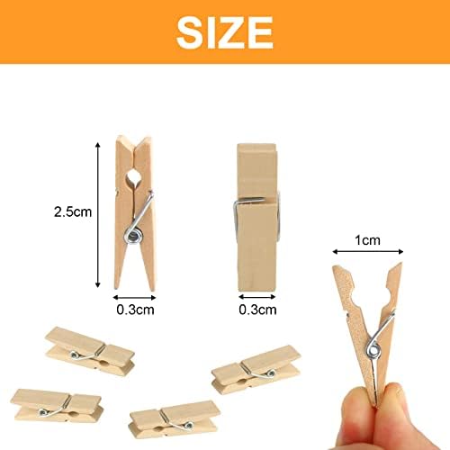 Fokelyi Mini Wooden Pegs, 100 Pieces Mini Natural Wooden Craftspins Craft Pegs Clips, Craft Wooden Clips for DIY Decorations, Photo Clips, Tiny Pegs for Arts and Crafts, Weddings & Events, S
