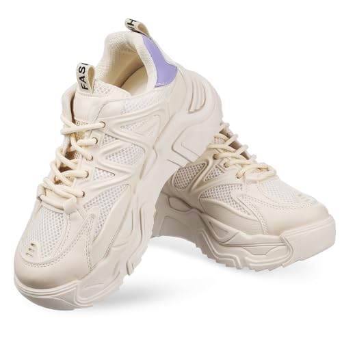 LIGIGWASH Zapatillas Deportivas Mujer con Antideslizante y Material PU Resistente Zapatillas de Moda con Plataforma Gruesa Cómodas y Versátiles para Diario