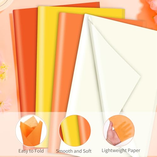 Image of woric 160 Sheets Orange Yellow Tissue Paper for Gift Bags 20 X 14 Inches