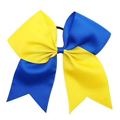 16Pcs 8" Large Cheer Hair Bows Ponytail Holder Elastic Band Handmade For Cheerleading Teen Girls College Sports (16 Pcs) (Royal Blue/Yellow) #TOP2