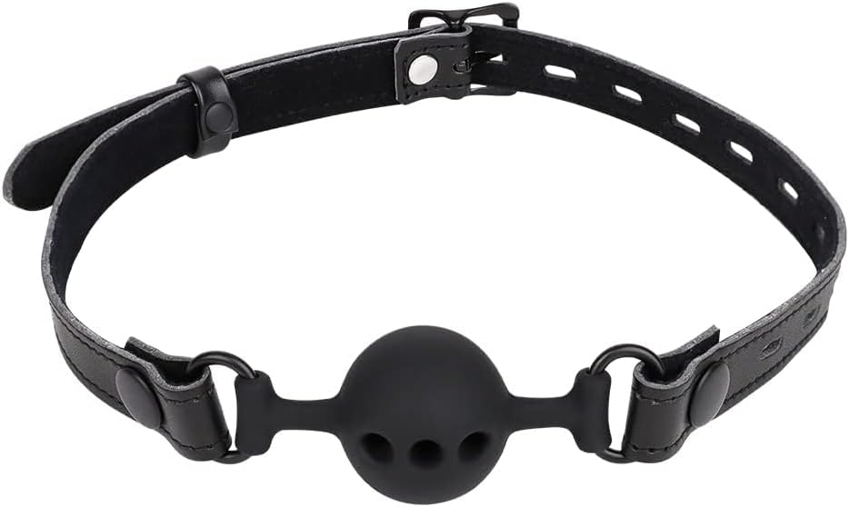 Detachable Mouth Ball Breathable SM Bondage Open Gag Adjustable Strap Mouth Plugs Slave Oral Sex Toys for Couples Mouth Game (Black Silicone Ball)