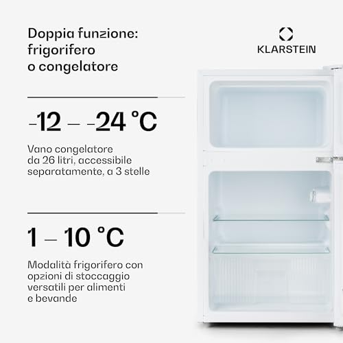 Klarstein Big Daddy Cool - Frigorifero Congelatore, Classe E, Congelatore sulla Parte Superiore, Silenzioso, Capacità: 83 L, Frigorifero: 61 L, Congelatore: 22 L, Bianco - 4