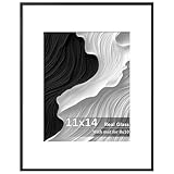 Tinkeps 11x14 Metal Picture Frame-Tempered Real Glass, Aluminum 8x10 Picture frame with Mat - Black Backboard, Wall Hanging Photo Frame for Home Décor, Black