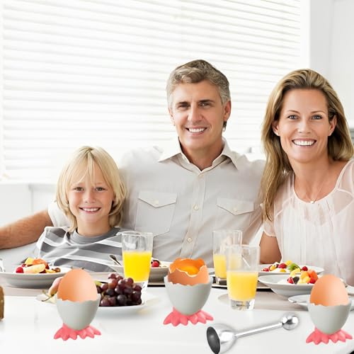 Saijer Eierbecher Eieröffner Set,6 PCS Eierständer und 1 PC Edelstahl Eiöffner Frühstück Eierbehälter für Weich Gekochte Eier und Rohes Gekochtes Eier Brunch (Rosa) – Bild 7