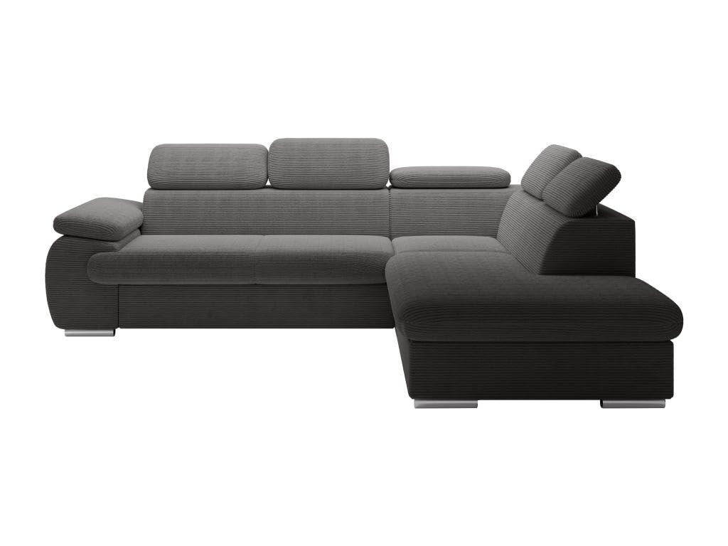 Vente-unique-Sofá de Esquina Derecho Convertible en Terciopelo Gris Oscuro Fabien