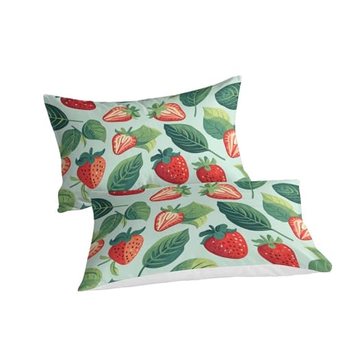 Housse de couette fraises 3D 200x200 parure lit ado microfibre