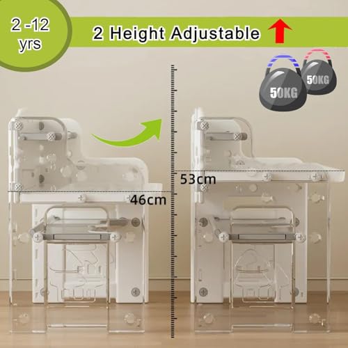 Image of Kids Study Table with Chair Height Adjustable 5 to 12 Years Boys Girls Student Study Desk Chair Combo Children for Home Reading (Grey White, 4in1 Table and Chair)