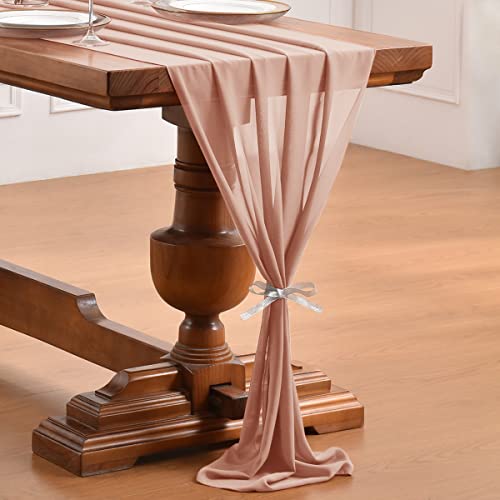 Mlmc 10Ft Rose Gold Chiffon Table Runner 29X121 Inches Sheer Wedding Table Runner For Wedding Baby Shower Party Decorations #TOP4