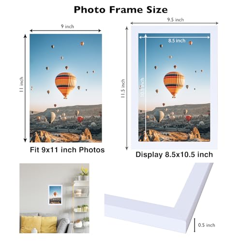 Image of JCJMY 9x11 Picture Frame White for Wall Hanging or Tabletop, Wall Mounting Horizontally or Vertically, 9 x 11 Wall Gallery Poster Photo Frames with Shatter Resistant Plexiglass, White