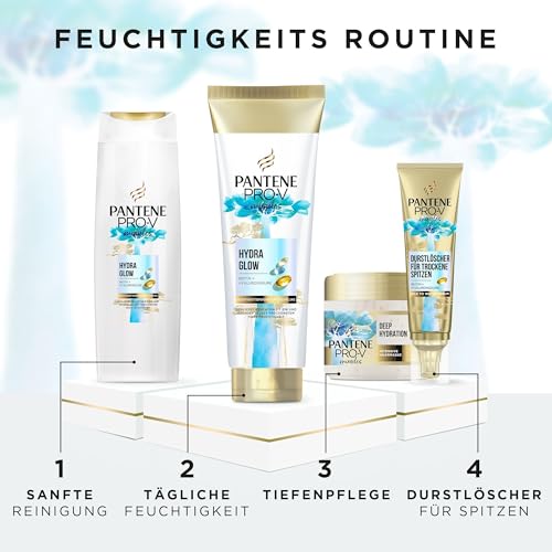 Pantene Pro-V Hydra Glow Feuchtigkeitsspendendes Shampoo mit Biotin 250ml. Pro-V Miracles Shampoo für Trockenes, Geschädigtes Haar, mit Hyaluronsäure, spendet Feuchtigkeit, mit Vitamin B5