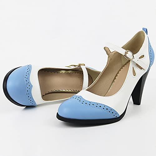 SaraIris Mary Jane Sapato Oxford – Lindo salto baixo – Sapato de bico redondo retrô com tira no torn