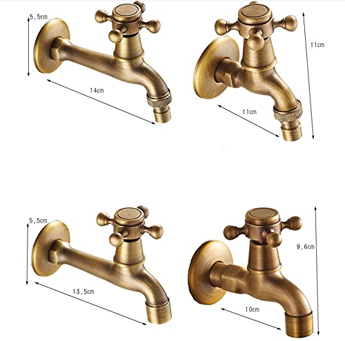 Grifo de latón montado en la pared para lavadora, fregona, piscina, jardín al aire libre, lavabo, grifo vintage de agua fría (11 cm)